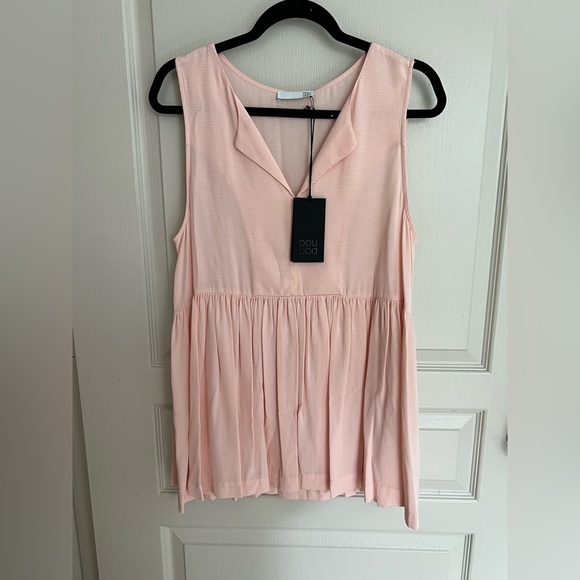 Douuod Woman Pink Textured Viscose Peplum Top Size 42 Made in Italy - Picture 2 of 7